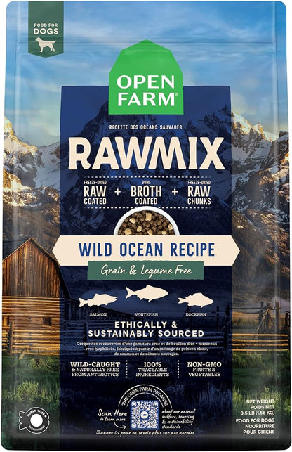 Open Farm RawMix Grain-Free Wild-Ocean Recipe for Dogs, includes Kibble, Bone Broth, and Freeze Dried Raw, Inspired by The Wild, Humanely Raised Protein and Non-GMO Fruits and Veggies, 3.5 lb