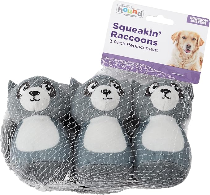 Outward Hound Squeakin' Racoon Hide A Puzzle Plush Replacement Dog Toys - 3 Pack