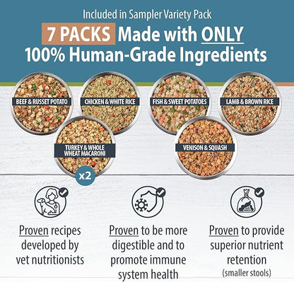JustFoodForDogs Frozen Fresh Dog Food Sampler Human Grade Dog Food Variety Box, Complete Meal or Dog Food Topper, 18 oz (Pack of 7)