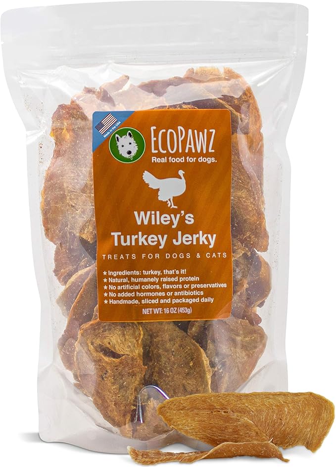 Wiley's Turkey Jerky Pet Treats | Grain Free Dog Jerky Treats Made in USA | All Natural Pet Treats for Dogs | Turkey Dog Treats (Turkey, 16 oz. bag)