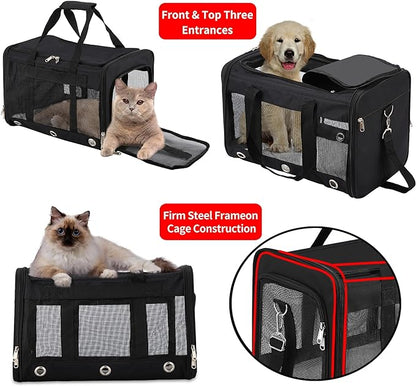 Soft Sided Cat/Dog Carrier,Collapsible Pets Travel Carriers for Pet/Puppy with Shoulder Strap & Removable Mat,Mesh Top Load Small Dogs/Cats Carry Bag Up to 25 Lbs（Black,L）