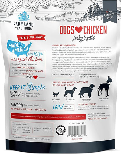 Farmland Traditions Dogs Love Chicken Premium Two Ingredients Jerky Treats for Dogs (3 lbs. No Antibiotics Ever USA Raised Chicken)