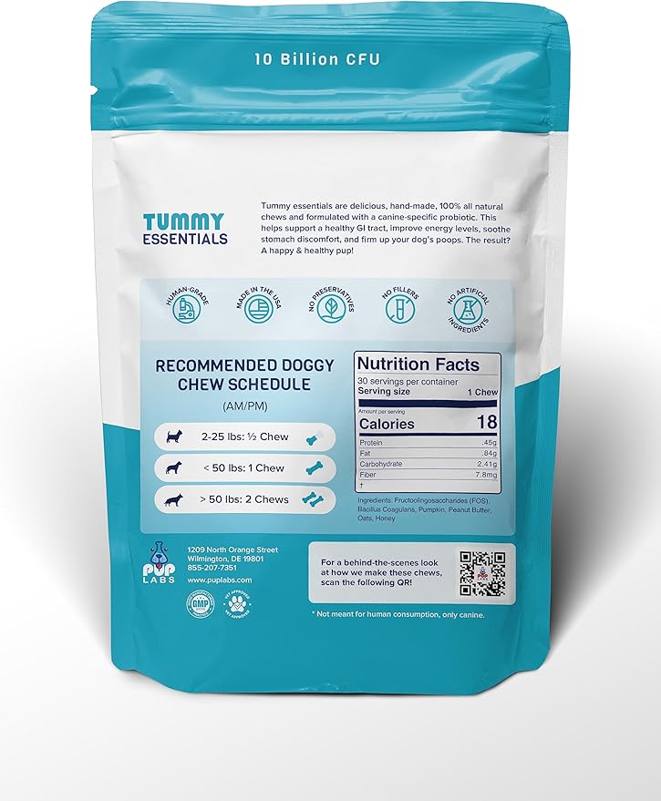 Tummy Essentials Probiotics for Dogs - Eliminate Digestive Dysfunction - Supports Gut Health - Dog Probiotics Support a Happy and Active Life - Made for All Dogs and in The USA, 30 Chews