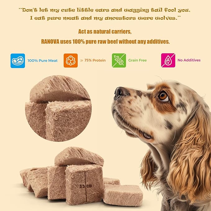 Freeze Dried Dog Treats - 100% Beef Grain Free - Natural balanced Single Ingredient Raw Dog Snacks - Dry Dog Food Topper 120g/4.23oz