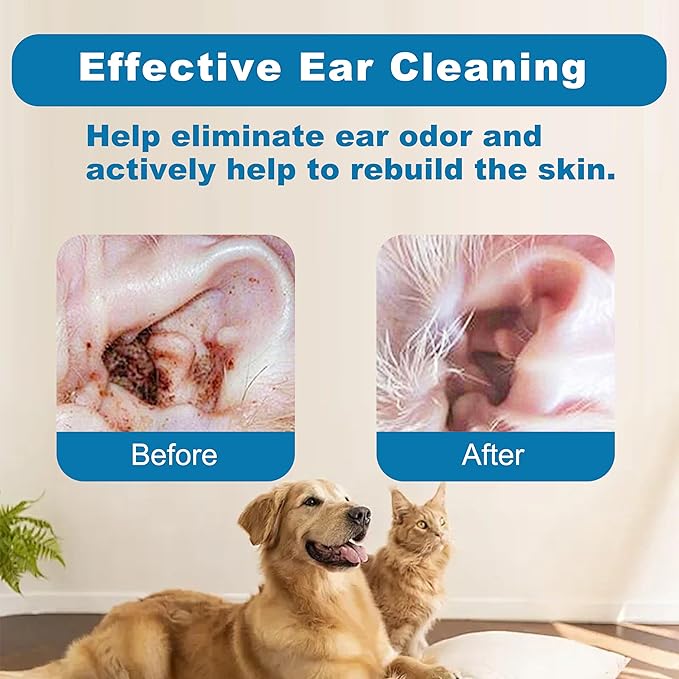 Ear Finger Wipes，Pet Ear Cleaner Finger Wipes for Dogs and Cats，Remove ear Wax and Dirt，Stop Smelly & Itchy Ears, Non-Irritating - Hypoallergenic (60 count, Mint Scent)