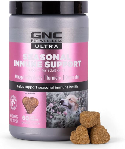 GNC Pets Ultra Seasonal Immune Support, All Dogs, Chicken Flavor.(2.2g) Soft Chews | Immune Booster for Dogs in Chicken Flavored Chews 60 Count FF13838