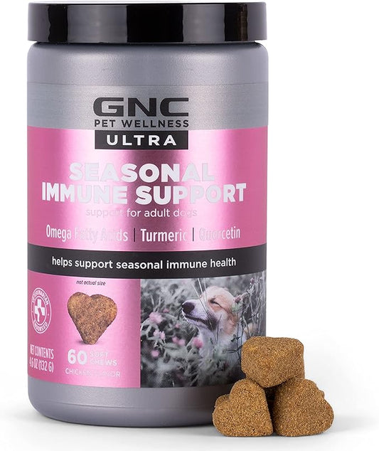 GNC Pets Ultra Seasonal Immune Support, All Dogs, Chicken Flavor.(2.2g) Soft Chews | Immune Booster for Dogs in Chicken Flavored Chews 60 Count FF13838
