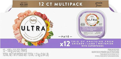 NUTRO ULTRA Adult Grain Free Soft Wet Dog Food, Trio of Proteins Chicken, Lamb & Whitefish Paté, 3.5 oz. Trays, Pack of 12