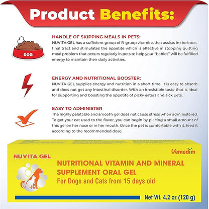 Premium Nutritional and Vitamin Gel for Dogs and Cats - Enhance Health, Boost Appetite, and Energize! Suitable for All Breeds and Life Stages - Multivitamin Gel 4.2 oz (120 g)