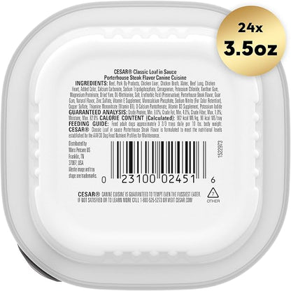 CESAR Adult Wet Dog Food Classic Loaf in Sauce Porterhouse Steak Flavor, 3.5 oz. Easy Peel Trays, Pack of 24