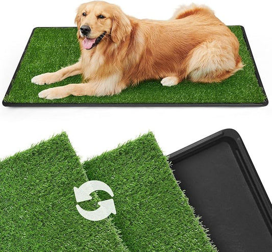 LOOBANI Dog Grass Pad with Tray Large, Indoor Dog Potties for Apartment and Patio Training, with 2 Packs Loobani Dog Grass Pee Pads for Replacement(Tray Potty 45 * 29inch)