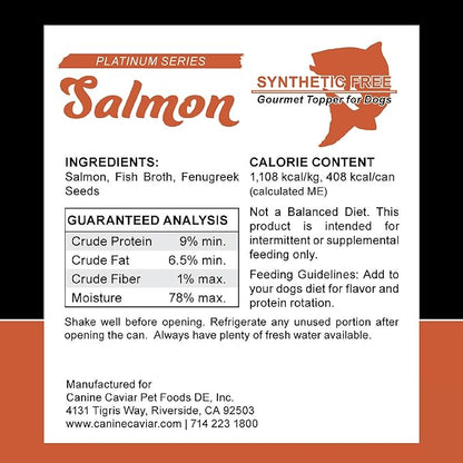 Canine Caviar Wet Dog Food - Salmon Flavored Canned Dog Food 12 Pack (12 oz), Grain and Synthetic Free Gourmet Topper, Wet Dog Food for Small Dogs, Medium Dogs, and Large Dogs