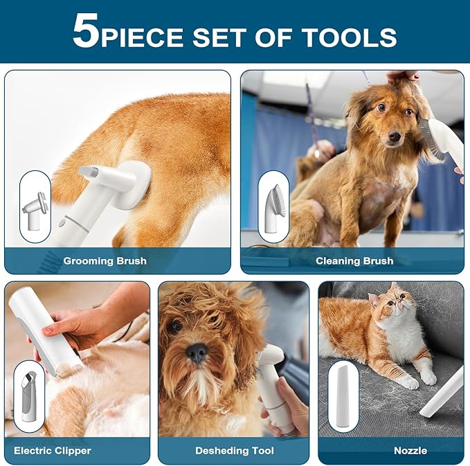 Dog Grooming Kit for Pet Include 4 Hair Clipper Combs 2.5L Vacuum Cleaner and 5 Pet Grooming Tools for Shedding, Low Noise for Home Cleanning