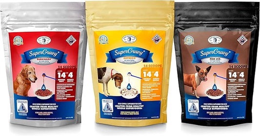 SuperGravy Original Trio - Natural Dog Food Gravy Topper - Hydration Broth Food Mix - Human Grade – Kibble Seasoning for Picky Eaters – Gluten Free & Grain Free, 42 Scoops, 01095