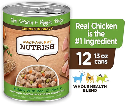 Nutrish Rachael Ray Chunks in Gravy Wet Dog Food Real Chicken & Veggies Recipe, 13 Ounce (Pack of 12)