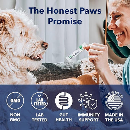 Honest Paws Probiotics for Dogs - Dog Digestion Gut Health Probiotic Powder with Prebiotic Made in The USA, Digestive and Immune Support - Digestive Enzymes with Chicken Flavor (30 Sticks)