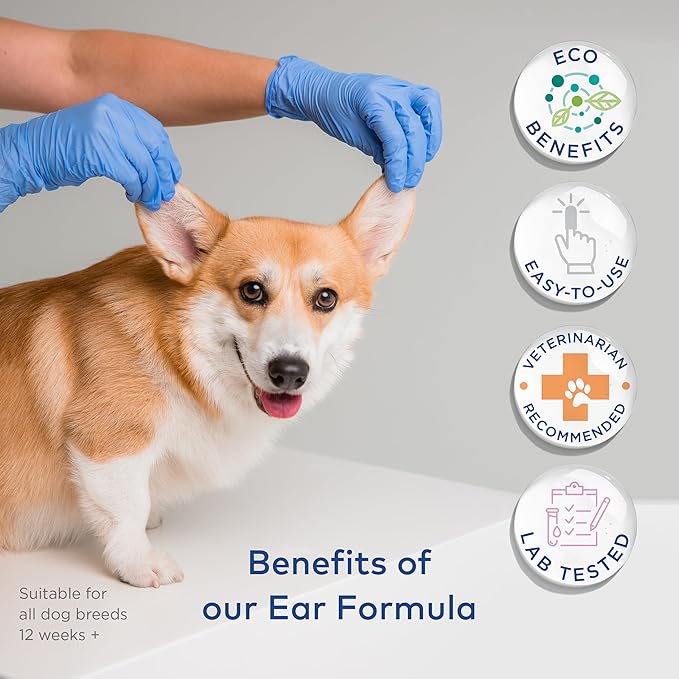 Dog Ear Cleaner Wipes - Cleanser for Dogs - Ear Itching, Dissolves Wax, Dirt & Odor with Coconut Oil & Aloe Vera (100 Finger Wipes)