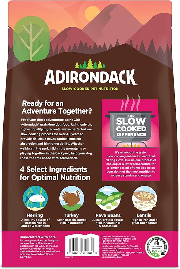 Adirondack Dog Food Made in USA [Limited Ingredient Grain Free Dog Food], Small Breed Dry Dog Food, Herring, Turkey Meal, and Lentils Recipe, 4 lb. Bag