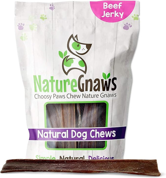 Nature Gnaws - Beef Jerky Chews for Large Dogs - Premium Natural Beef Gullet Sticks - Simple Single Ingredient Tasty Dog Chew Treats - Rawhide Free 9-10 Inch