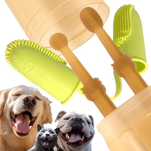 Dog Toothbrush Kit, Pet Toothbrush & Tongue Cleaner for Dogs, Cats & Small Pets, Finger Toothbrush for Dog, Cat Tooth Brush,Tooth Brushing, Dental Care kit for Small Pets Ferret