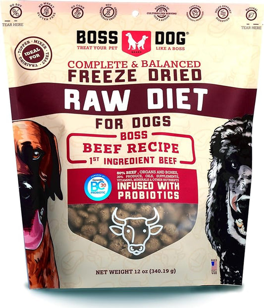 Boss Dog Complete & Balanced Freeze Dried Raw Diet for Dogs Beef Recipe, 12-oz Bag