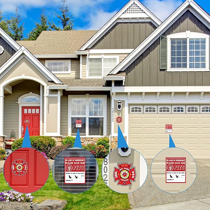 26 Pieces Pet Alert Stickers for House My Pet is Home Stay Alone Key Tag Home Safety Cards Pets Inside Sign Pet Alert Fire Stickers for Dogs Emergency Pet Inside Decal Home Window Door Sign Rescue