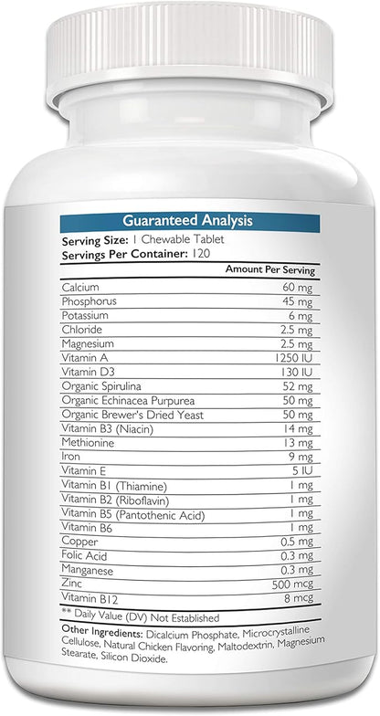 Blood Support for Dogs, Supplement for Anemia in Dogs, Promotes Red Blood Cell Health, with a High Level of Iron, Vitamin B12, Organic Spirulina and Purpurea, 120 Chewable Tablets