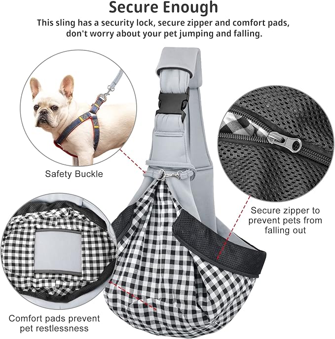 CUBY Dog and Cat Sling Carrier - Hands Free Reversible Pet Papoose Bag - Soft Pouch and Tote Design - Suitable for Puppy, Small Dogs Cats Outdoor (Grey Senior, Adjust Strap 2.0)