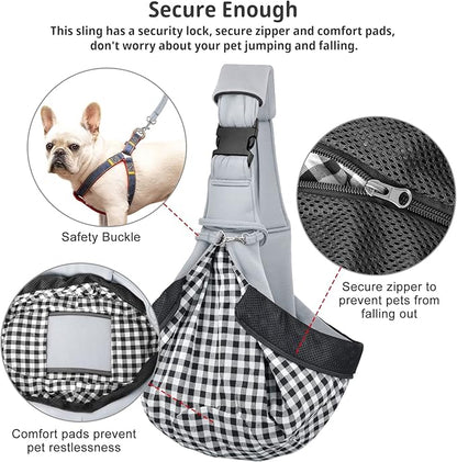 CUBY Dog and Cat Sling Carrier - Hands Free Reversible Pet Papoose Bag - Soft Pouch and Tote Design - Suitable for Puppy, Small Dogs Cats Outdoor (Grey Senior, Adjust Strap 2.0)