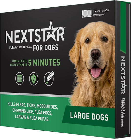 Flea and Tick Prevention for Dogs, Repellent, and Control, Fast Acting Waterproof Topical Drops for Large Dogs, 6 Monthly Doses