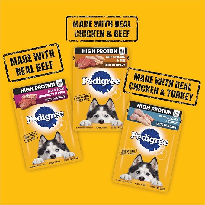 Pedigree High Protein Wet Dog Food Pouches, Variety Pack, 3.5 oz. Pouches,(Pack of 18)