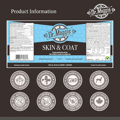 Dr. Maggie Skin and Coat | Omega 3 Supplement with Fish Oil, Flax, and Olive Oil | 240 ml