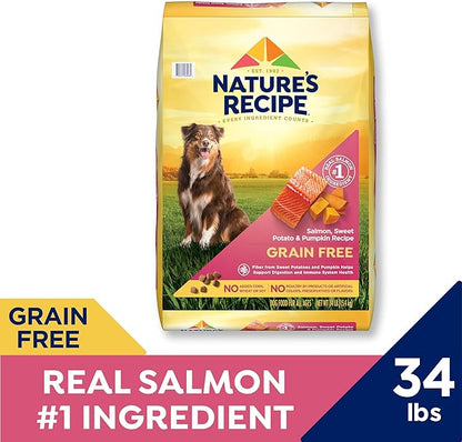 Nature′s Recipe Grain Free Salmon, Sweet Potato & Pumpkin Recipe Dry Dog Food, 34 lb. Bag