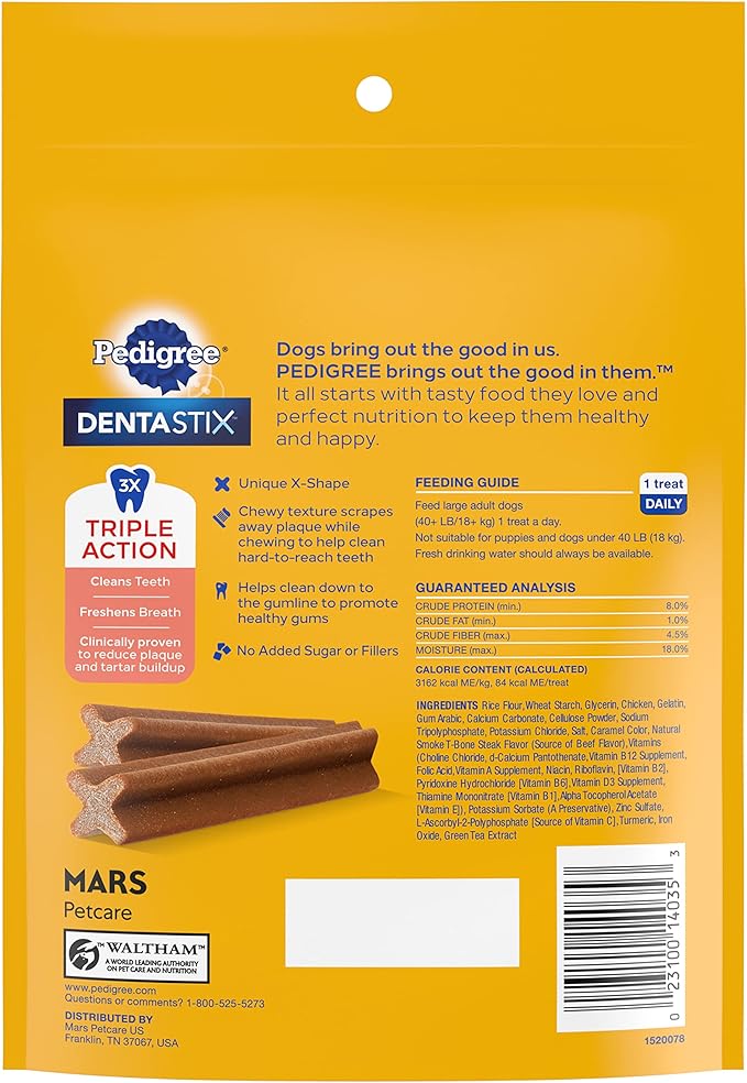 PEDIGREE DENTASTIX Large Dog Dental Treats Beef Flavor Dental Bones, 7 Count (Pack of 7)