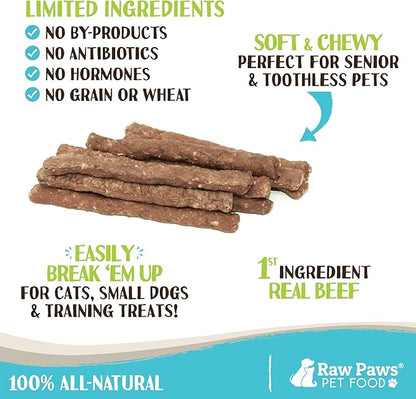Raw Paws Grain-Free Soft Stick Treats for Dogs & Cats - Beef Recipe, 6-oz - Made in USA Beef Jerky Dog Treats - Cat Beef Sticks - Chewy Dog Beef Jerky Treats - Real Beef Dog Treats, Dog Sausage Treats