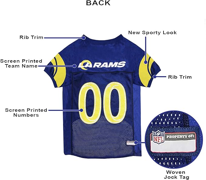NFL Los Angeles Rams Dog Jersey, Size: Medium. Best Football Jersey Costume for Dogs & Cats. Licensed Jersey Shirt