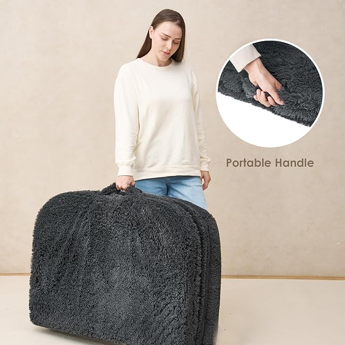 EHEYCIGA Foldable Human Dog Bed for Adult, Orthopedic Memory Foam Dog Bed for Humans, Waterproof Human Dog Bed for People, Faux Fur Human Sized Dog Bed, Dark Grey, 72"x44"x12"