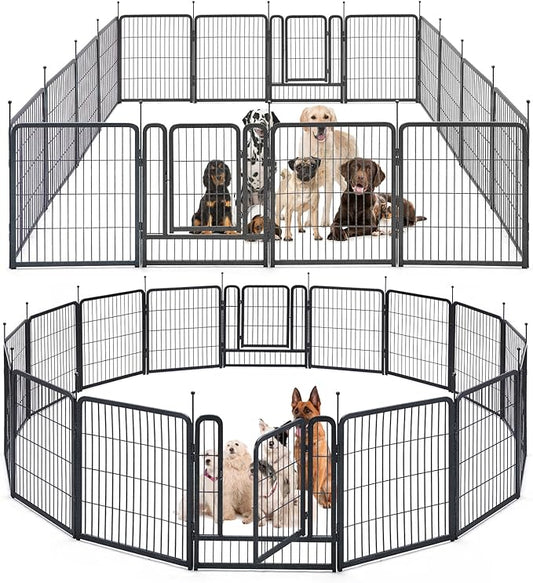 mestyl Dog Playpen, 32" Height 16 Panels Outdoor Pet Play Pen, Big Dog Exercise Play Pen for Large/Medium/Small Dogs, Foldable Puppy Pen for Indoor, Camping, RV, Anti-Rust Paint Finish, Quick Install