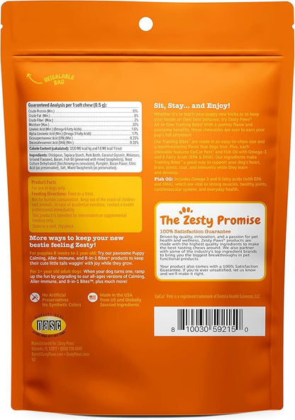 Zesty Paws Training Treats for Dogs & Puppies - Hip, Joint & Muscle Health - Immune, Brain, Heart, Skin & Coat Support - Bites with Fish Oil Omega 3 Fatty Acids with EPA & DHA - Bacon Flavor – 8oz