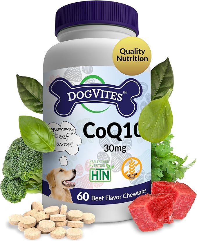 Health Thru Nutrition Dog-Vites CoQ10 for Dogs, 60 Beef-Flavored Chewable Tablets, 30mg