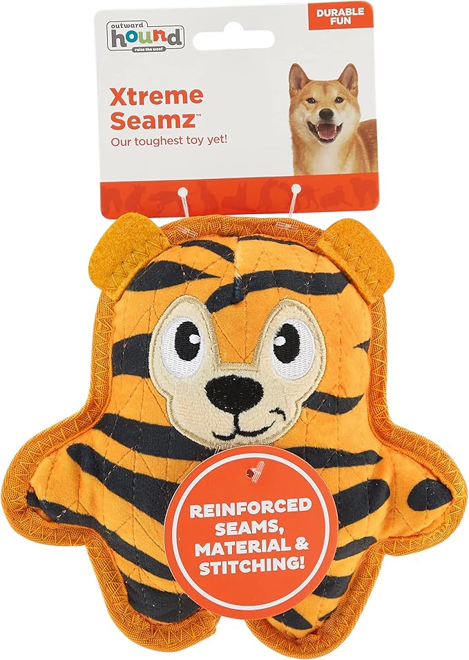 Outward Hound Xtreme Seamz Tiger Squeaky Durable Dog Toy