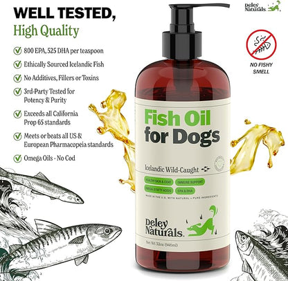 Wild Caught Fish Oil for Dogs - 32oz - Omega 3-6-9, GMO-Free - Reduces Shedding, Supports Skin, Coat, Joints, Heart, Brain, Immune System - Highest EPA & DHA Potency - Only Ingredient is Fish
