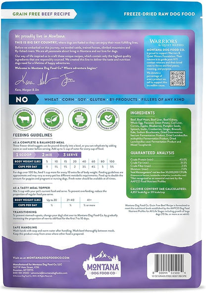 Montana Dog Food Grain-Free Small Batch Freeze Dried Raw Dog Food (Free-Range Beef) Made in USA, Prebiotics & Probiotics, No Synthetic Vitamins, Dog Food Topper or Complete Meal (12 oz)