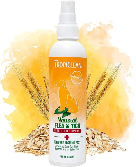 TropiClean Natural Flea and Tick Bite Relief for Dogs | Advanced Care Itch | Relief Flea Spray for Dogs | Made in the USA | 8 oz