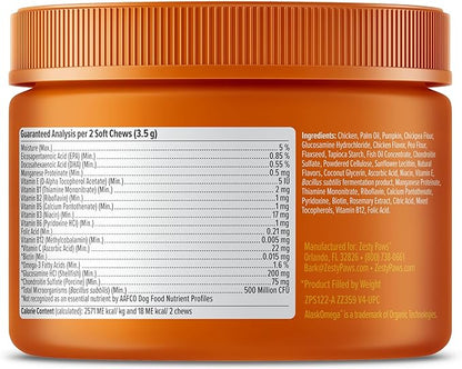 Zesty Paws Multivitamin Treats for Dogs - Glucosamine Chondroitin for Joint Support + Digestive Enzymes & Probiotics - Grain Free Dog Vitamin for Skin & Coat + Immune Health - Chicken - Mini - 90ct