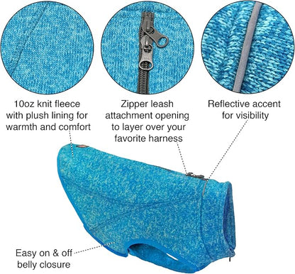 Kurgo Core Dog Sweater, Knit Dog Sweater with Fleece Lining, Cold Weather Pet Jacket, Zipper Opening for Harness, Adjustable Neck, Year-Round Sweater for Extra Large Dogs (Heather Green, X-Large)