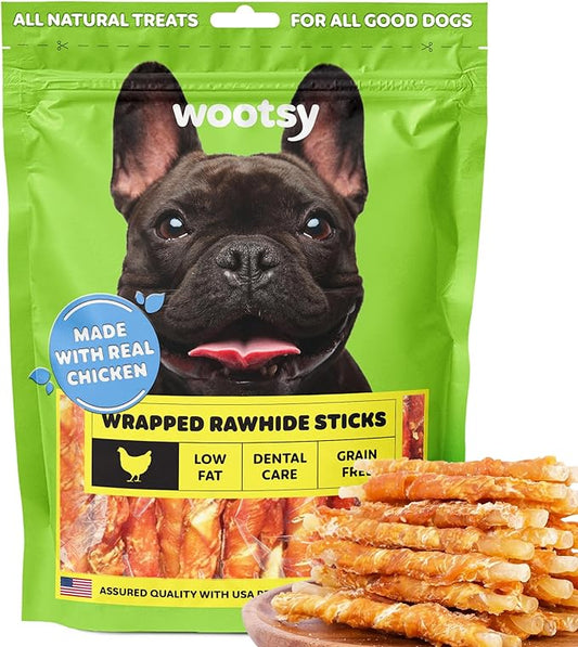 Chicken Wrapped Rawhide Sticks - Supports Dental Health Dog Treats, Grain Free, High Protein, Low-Calorie Canine Treats, 12 oz
