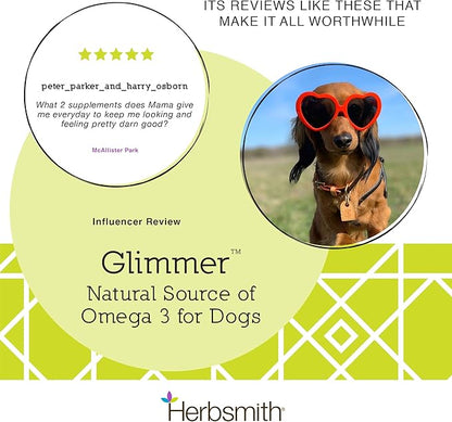 Herbsmith Glimmer - Dog Healthy Skin and Coat + Dog Treatment for Dry Itchy Skin - Omega-3 Supplement for Dogs - 60ct Large Chews
