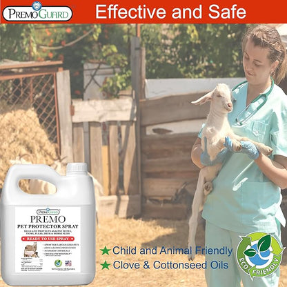 Pet Protector by Premo Guard 128 oz – 100% Effective Mite, Flea, Tick, & Mosquito Spray for Dogs, Cats, and Pets – Best Natural Protection for Control, Prevention, & Treatment