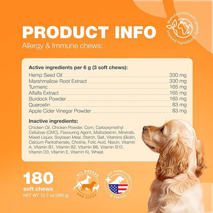 Dog Allergy Relief Chews - Itch Relief for Dogs - Dog Allergy Chews - US Formulated Dog Itching Skin Relief with Salmon Oil - Anti Itch, Immune Health, Seasonal Allergies & Hot Spots Support Treats